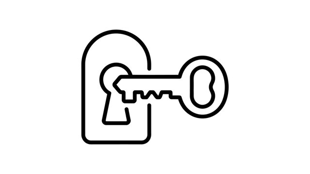 Black key in a keyhole for security and access on transparent.