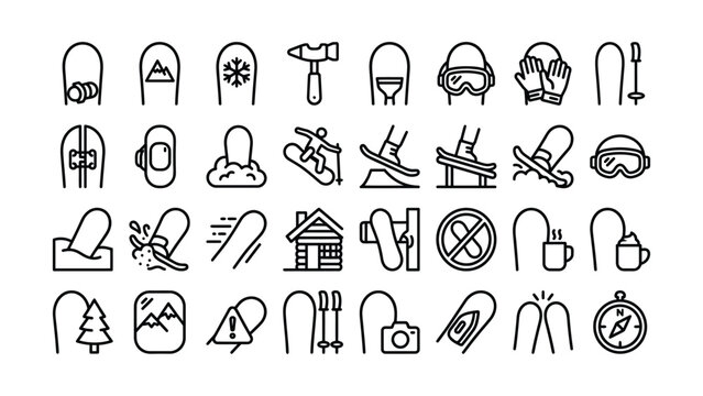 Collection of Winter Sports and Outdoor Activity Icons with Transparent Background for Digital Use