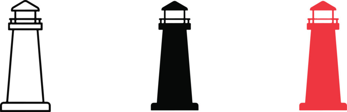 Lighthouse maritime navigation beacon coast safety tower searchlight icon set isolated on white background vector