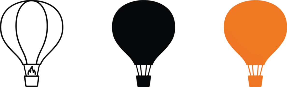 Hot air balloon transport flight aviation travel recreation adventure icon set isolated on white background vector