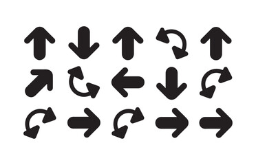 Fototapeta premium Black simple arrow icon set with thick lines on transparent background for easy navigation interface design.