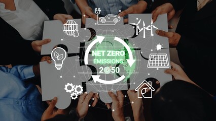 Obraz premium Collaborative Efforts Towards Achieving Net Zero Emissions by 2050 with Innovative Solutions and Sustainable Practices for a Greener Future. Entropy.