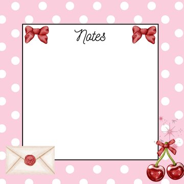 The elegant top bows, a sealed wax letter, and a bunch of red cherries create a sweet and whimsical design. Perfect for journaling, creating to-do lists, or jotting down ideas, it adds a touch of char