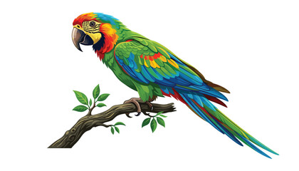 Fototapeta premium Colorful Macaw Parrot Perched on Tree Branch with Vibrant Feathers and Long Tail for Tropical Wildlife, Birdwatching and Nature Designs