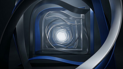 Fototapeta premium Abstract tunnel with glowing light and dark blue geometric shapes
