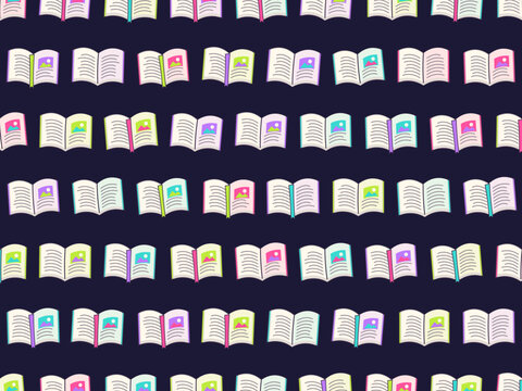 Open Hardcover Books With Ribbon Bookmark Pattern