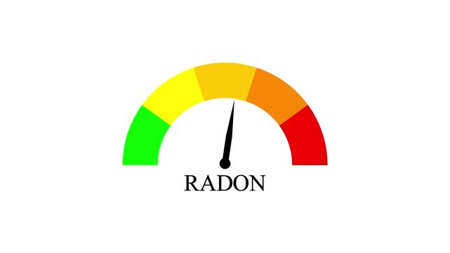 Radon Gas Level Gauge Meter Speedometer Animation High Risk Gas Level Indicator Loop Isolated on White Background Motion Graphics Concept Video Footage for Indoor Air Quality Health Safety.
