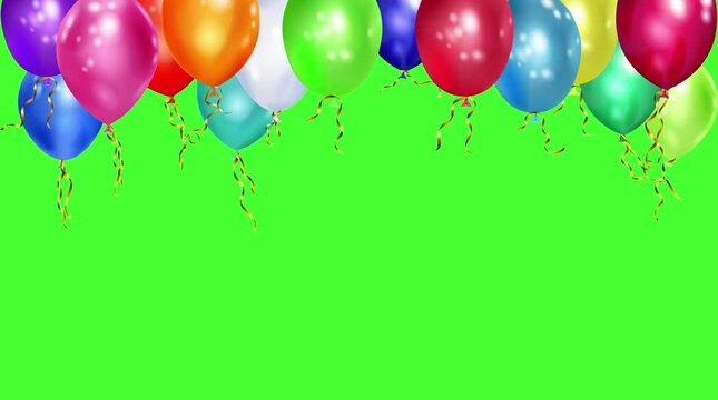 Colorful Balloons Border Row Floating Up Motion Graphic Overlay Animation Loop Green Screen Footage