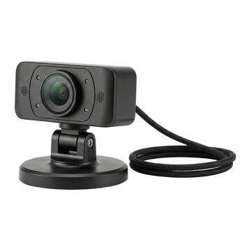 Black webcam with stand and braided cable