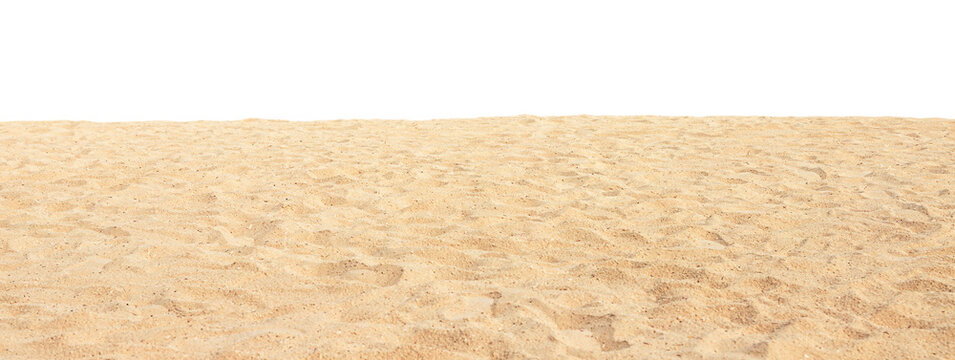 beach shore with footprints on sand isolated on white background