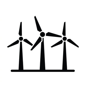 Wind turbines icon in black silhouette represents clean renewable energy.