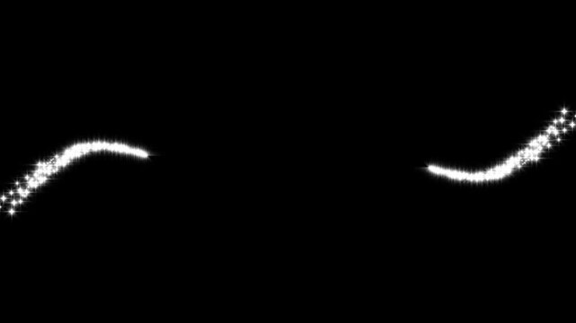 Glittering star double line sparkle on black background, white glitter sparkles star line trail, fairy sparkle stars shine, twinkling shimmer and glowing christmas sparkle motion