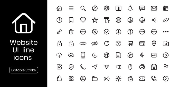 Website ui line icon set with editable stroke for web and mobile interface design