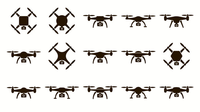 Collection of 15 minimalist drone and quadcopter icons.