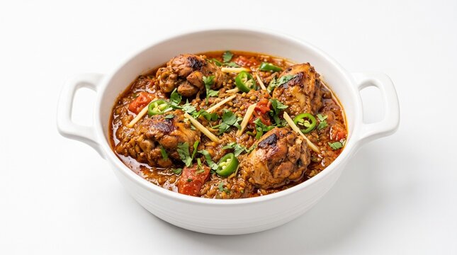 Pakistani Chicken Karahi on White Background