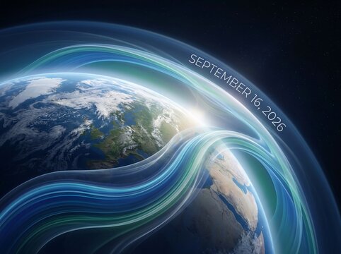 Curved atmospheric layers around planet earth on september 16 with ozone layer