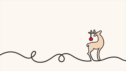 Minimalist Christmas Reindeer with Decorative Line, Cute Nordic Holiday Illustration © CutRiska