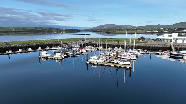 Aerial view of fishing boats in Dingle Harbour, County Kerry, Ireland