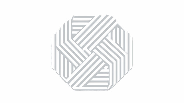 Grey hexagon with internal parallel line geometric pattern.