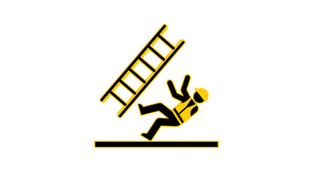 Worker falling backwards from ladder safety icon.