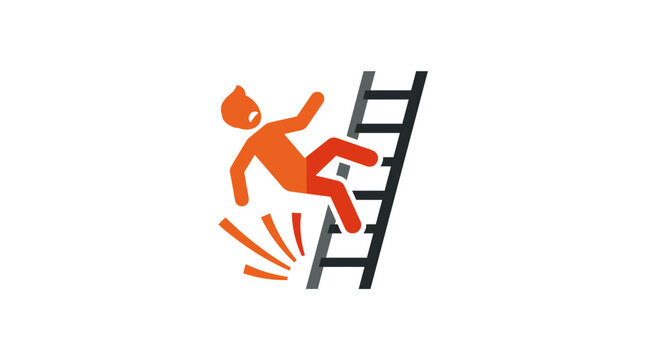 Worker falling off ladder accident icon.