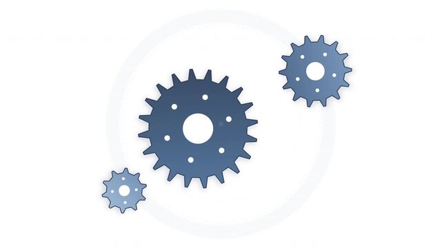 Blue mechanical gears rotating in a grid pattern