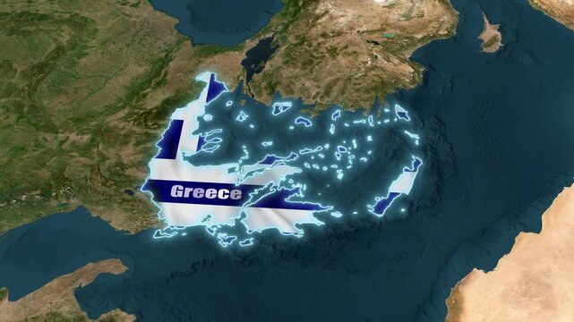 Greece Map 3d 4k with Flag Political and Physical Borders greece map animation with satellite 3d 4k view