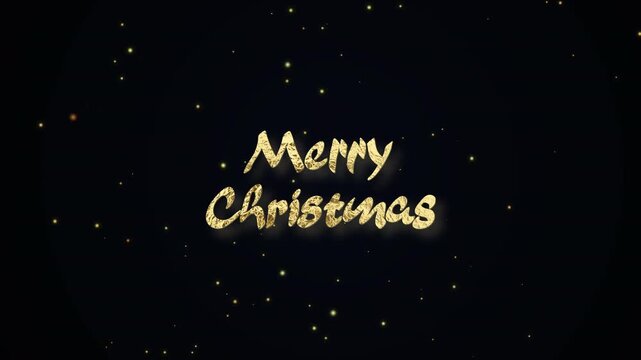 Christmas advent calendar luxury sliding doors animation. Royal burgundy panels with gold foil number 25 open to reveal golden Merry Christmas greeting text with magical burst of gold dust sparks
