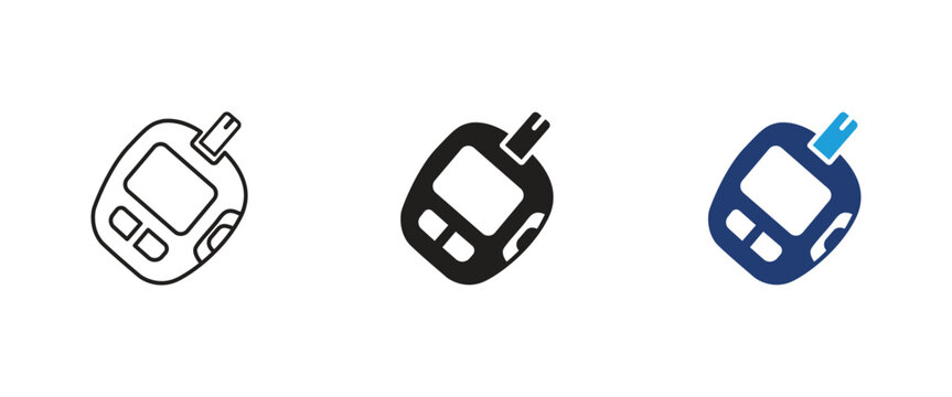 blood glucose meter icon set, digital glucometer vector, diabetes test monitor symbol, clinical sugar measurement device sign, healthcare diagnostic graphic