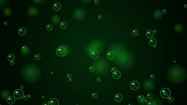 Green Abstract Bubble Background Motion Video &ndash; Glowing Floating Bubbles and Dynamic Liquid Particles