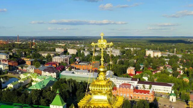 Sergiev Posad, Russia. The Trinity-Sergius Lavra is the largest male monastery of the Russian Orthodox Church with a long history. Located in the center of the city of Sergiev Posad. Sunset light. Dr