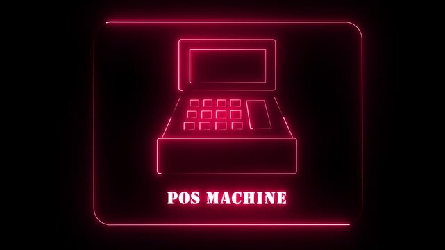 Futuristic neon pos machine icon on dark background