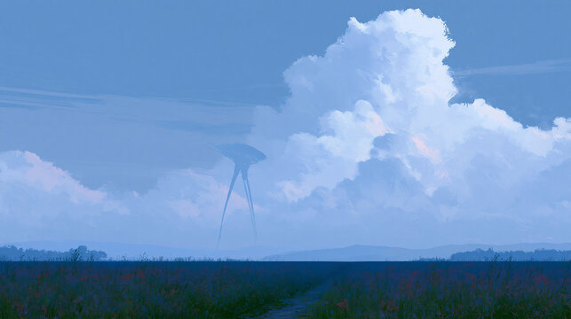 Giant Alien Creature Beneath Towering Summer Clouds