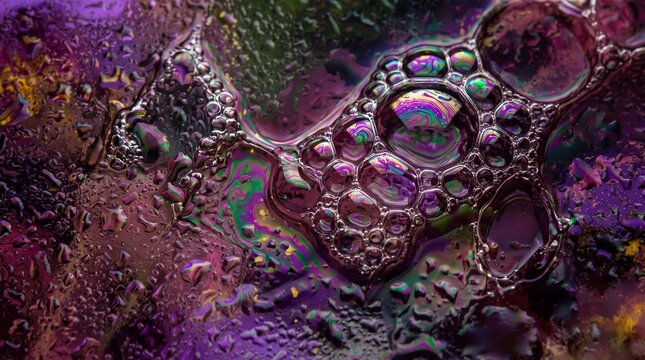 Abstract Iridescent Soap Bubbles and Water Droplets Texture