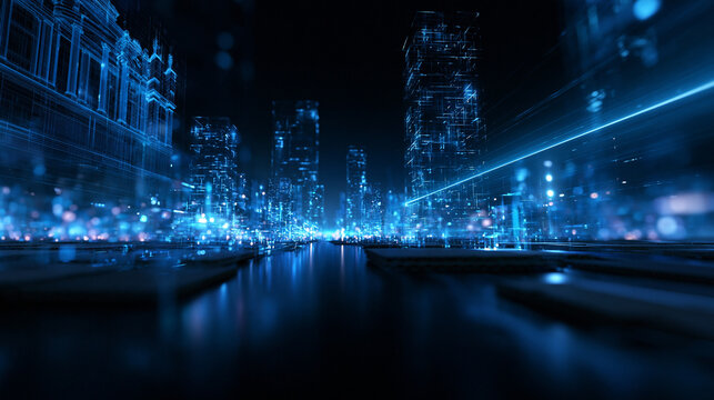 Smart City Digital Twin with Glowing Holographic Skyline