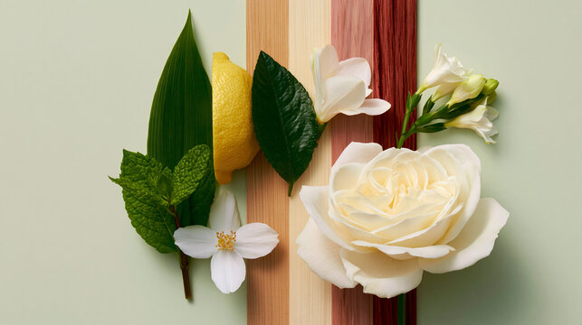 White Rose with Green Leaves on Soft Background