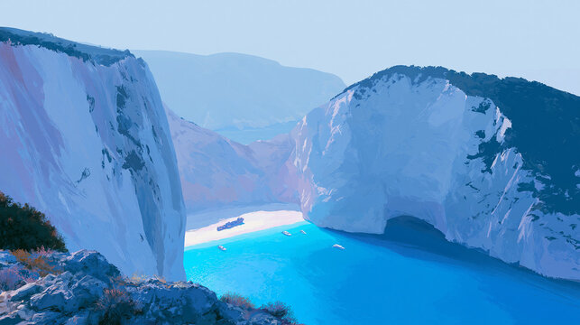 Turquoise Alpine Lake Beneath Dramatic Snowy Cliffs