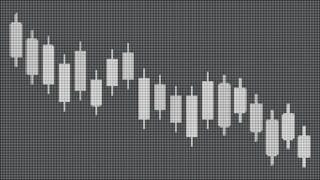 Abstract financial candle stick chart pattern with halftone dot texture design element