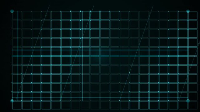 Glowing cyan grid lines form a digital background with looping overlay elements for tech presentations