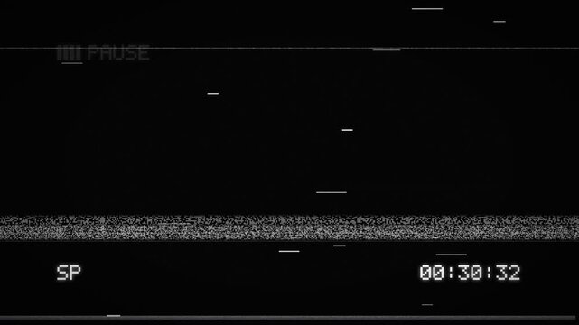 Retro VHS VCR Pause Mode Blinking On Screen Display Frozen Frame Analog Tape Noise Loop Animation