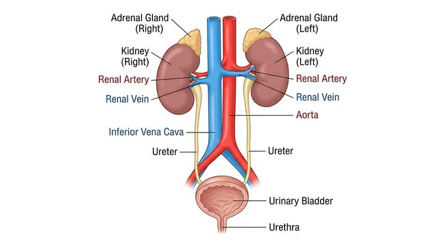 Anatomical diagram of human urinary system including kidneys ureters and bladder with human anatom