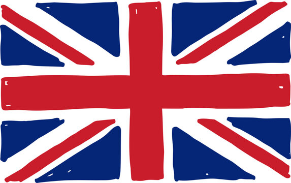 Hand drawn illustration of the United Kingdom flag isolated on white background with illustration national stylized hand