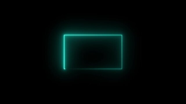 live streaming neon text frame animation. Neon glowing blue color square rectangle picture frame icon animation border frame shape rotating display screen. Animation of 4k video.