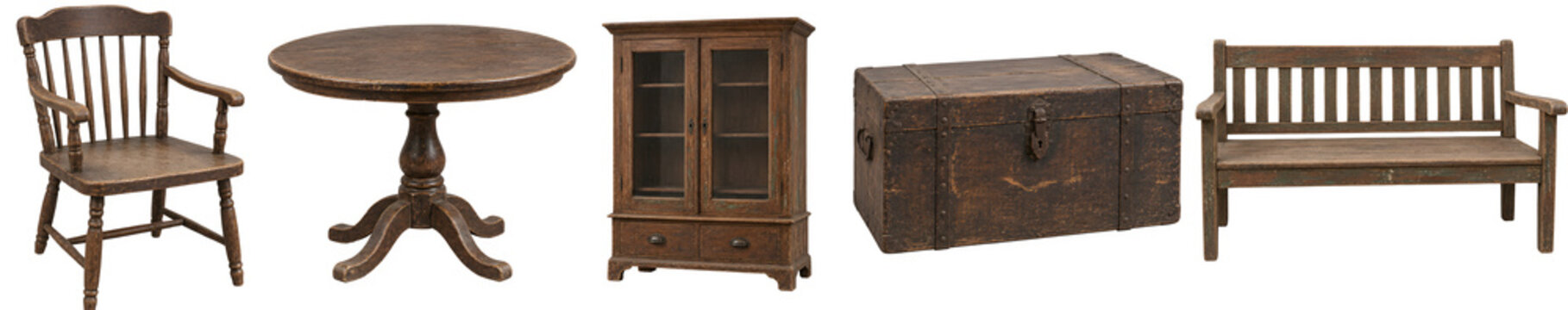 Antique Rustic Furniture Collection with Distressed Wood and Heritage Details