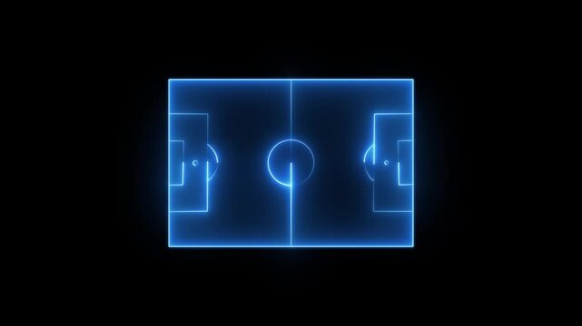 with neon lights match football isometric field video animation. Animation of neon playground. Neon sports stadium concept. 4k motion video.