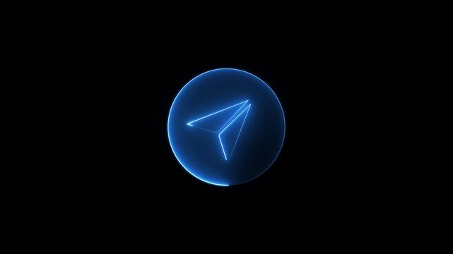 Neon telegram icon isolated on black background. Animation of 4k video.