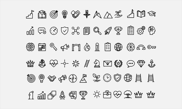 Management development program icon set. Includes leadership, strategic vector illustration