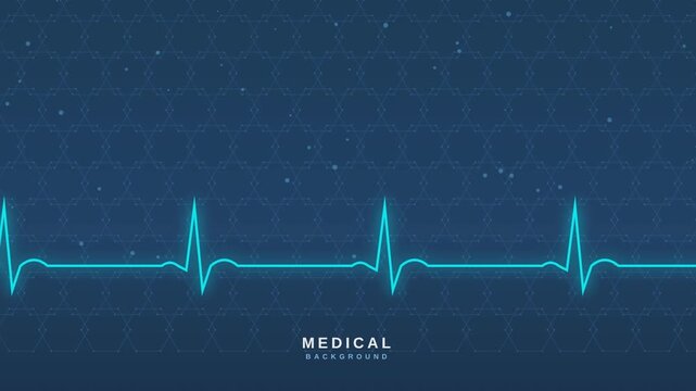 ECG heartbeat monitor line stock video footage. Glowing blue pulse wave on dark background. Seamless loop animation for medical technology and healthcare projects