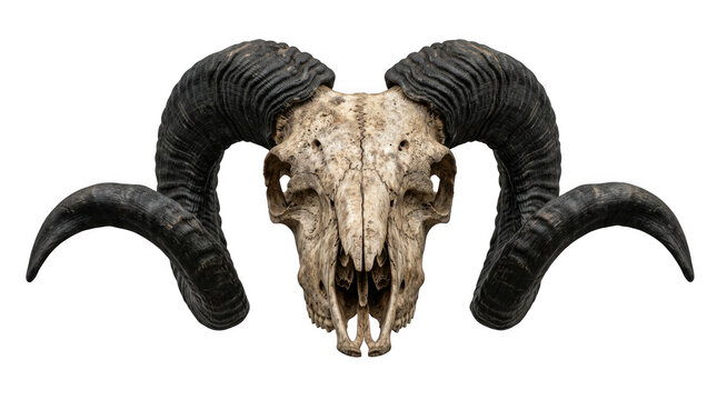 Ram Skull with Large Black Horns Isolated Gothic Horror Symbol