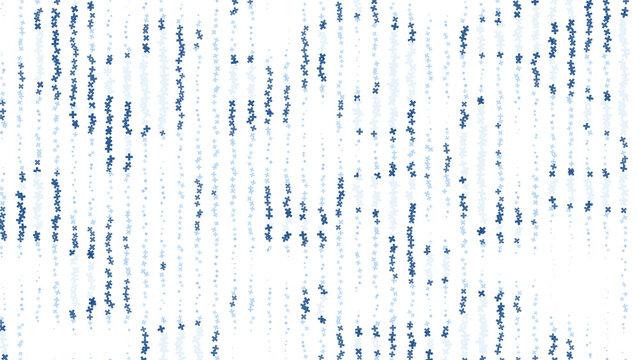 Abstract vertical stripe pattern with blue and white plus sign shapes on a black background, creating a rhythmic, and linear visual effect
